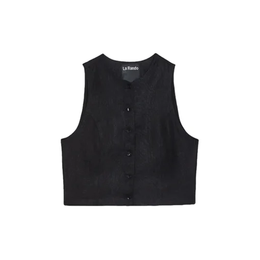 La Rando - Trelew Vest - Linen - Black - Artisan Top - Luxury High Quality Leather - Avvenice^ Tops