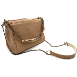 Laura B - Bauletto Leather - Leather and Mesh Bag - Beige - Strap Bag - Luxury High Quality Bag - Avvenice^ Bags