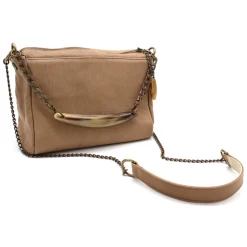 Laura B - Bauletto Leather - Leather and Mesh Bag - Beige - Strap Bag - Luxury High Quality Bag - Avvenice^ Bags