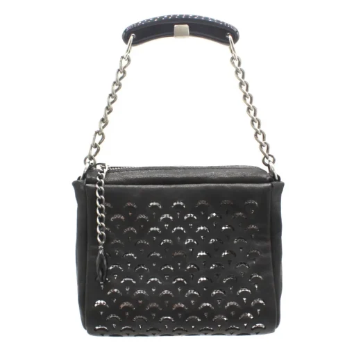 Laura B - Jaipur Bauletto Mini - Leather and Mesh Bag - Black - Strap Bag - Luxury High Quality Bag - Avvenice^ Bags