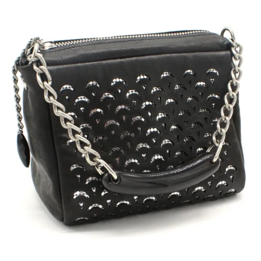 Laura B - Jaipur Bauletto Mini - Leather and Mesh Bag - Black - Strap Bag - Luxury High Quality Bag - Avvenice^ Bags