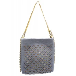 Laura B - Jaipur Disco Bag - Leather and Mesh Bag - Gray - Strap Bag - Luxury High Quality Bag - Avvenice^ Bags