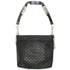 Laura B - Jaipur Strap Bag - Leather and Mesh Bag - Black - Strap Bag - Luxury High Quality Bag - Avvenice^ Bags