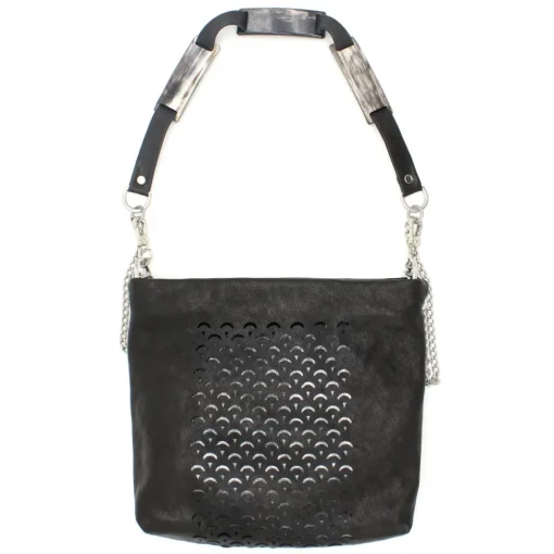 Laura B - Jaipur Strap Bag - Leather and Mesh Bag - Black - Strap Bag - Luxury High Quality Bag - Avvenice^ Bags
