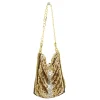Laura B - Line Box Disco Bag - Leather and Mesh Bag - Gold - Strap Bag - Luxury High Quality Bag - Avvenice^ Bags
