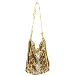 Laura B - Line Box Disco Bag - Leather and Mesh Bag - Gold - Strap Bag - Luxury High Quality Bag - Avvenice^ Bags