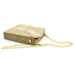 Laura B - Line Box Disco Bag - Leather and Mesh Bag - Gold - Strap Bag - Luxury High Quality Bag - Avvenice^ Bags