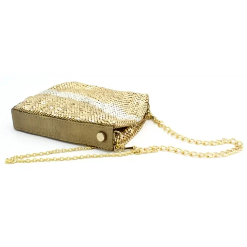 Laura B - Line Box Disco Bag - Leather and Mesh Bag - Gold - Strap Bag - Luxury High Quality Bag - Avvenice^ Bags