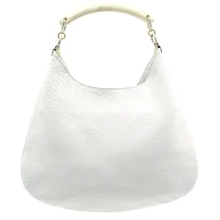 Laura B - Moon Horn Handbag - Leather and Mesh Bag - White - Strap Bag - Luxury High Quality Bag - Avvenice^ Bags