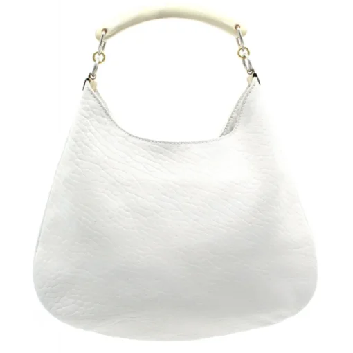 Laura B - Moon Horn Handbag - Leather and Mesh Bag - White - Strap Bag - Luxury High Quality Bag - Avvenice^ Bags
