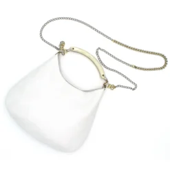 Laura B - Moon Horn Handbag - Leather and Mesh Bag - White - Strap Bag - Luxury High Quality Bag - Avvenice^ Bags