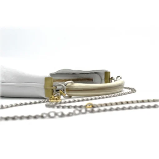 Laura B - Moon Horn Handbag - Leather and Mesh Bag - White - Strap Bag - Luxury High Quality Bag - Avvenice^ Bags
