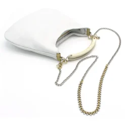 Laura B - Moon Horn Handbag - Leather and Mesh Bag - White - Strap Bag - Luxury High Quality Bag - Avvenice^ Bags