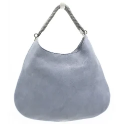 Laura B - Moon Shoulder Bag - Leather and Mesh Bag - Lamb - Grey - Shoudler Bag - Luxury High Quality Bag - Avvenice^ Bags