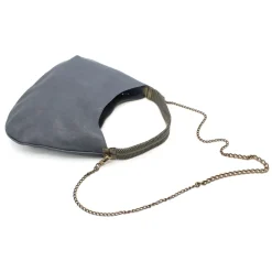 Laura B - Moon Shoulder Bag - Leather and Mesh Bag - Lamb - Grey - Shoudler Bag - Luxury High Quality Bag - Avvenice^ Bags