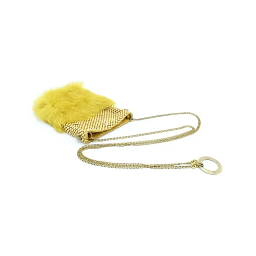 Laura B - Soft Mobile Bag - Lapin Bag with Net and Swarovski - Mustard Yellow - Luxury High Quality Leather Bag - Avvenice^ Bags