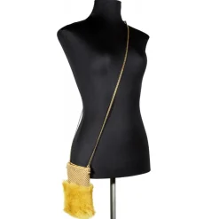 Laura B - Soft Mobile Bag - Lapin Bag with Net and Swarovski - Mustard Yellow - Luxury High Quality Leather Bag - Avvenice^ Bags
