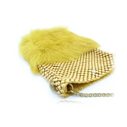 Laura B - Soft Mobile Bag - Lapin Bag with Net and Swarovski - Mustard Yellow - Luxury High Quality Leather Bag - Avvenice^ Bags