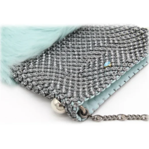 Laura B - Soft Mobile Bag - Lapin Bag with Net and Swarovski - Light Blue - Luxury High Quality Leather Bag - Avvenice