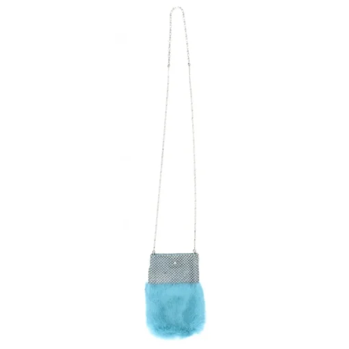 Laura B - Soft Mobile Bag - Lapin Bag with Net and Swarovski - Turquoise - Luxury High Quality Leather Bag - Avvenice