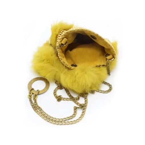 Laura B - Soft Mobile Bag - Lapin Bag with Net and Swarovski - Mustard Yellow - Luxury High Quality Leather Bag - Avvenice^ Bags