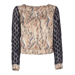 Leda Di Marti - Beige Satin Top with Sleeves - Leda Collection - Haute Couture Made in Italy - Luxury High Quality Top - Avvenice^ Tops