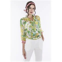 Leda Di Marti - Indo Long Sleeves Shirt - Cedar Print - Haute Couture Made in Italy - Luxury High Quality Dress - Avvenice^ Shirts