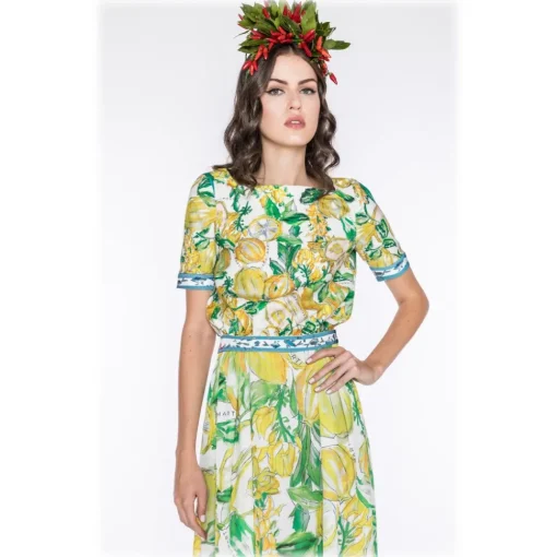 Leda Di Marti - Krill Top - Cedar Print Ocean Decoration - Haute Couture Made in Italy - Luxury High Quality Dress - Avvenice^ Tops