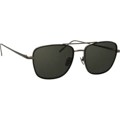 Linda Farrow - 559 C6 Aviator Sunglasses - Nickel & Black - Eyewear - Avvenice