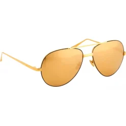 Linda Farrow - 128 C4 Aviator Sunglasses - Yellow Gold - Eyewear - Alessandra Ambrosio Official - Avvenice