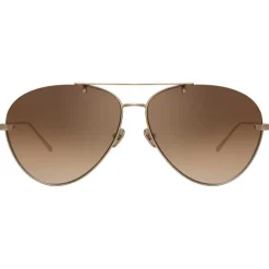 Linda Farrow - 859 C6 Aviator Sunglasses - Light Gold - Eyewear - Avvenice^ Sunglasses & Eyewear