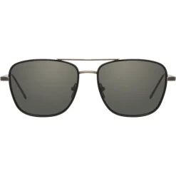 Linda Farrow - 559 C6 Aviator Sunglasses - Nickel & Black - Eyewear - Avvenice