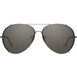 Linda Farrow - 729 C4 Aviator Sunglasses - Nickel - Eyewear - Avvenice