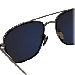 Linda Farrow - 559 C6 Aviator Sunglasses - Nickel & Black - Eyewear - Avvenice