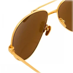 Linda Farrow - 128 C4 Aviator Sunglasses - Yellow Gold - Eyewear - Alessandra Ambrosio Official - Avvenice