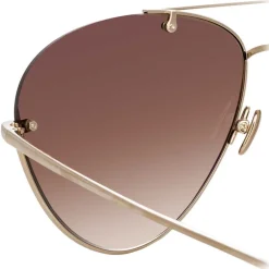 Linda Farrow - 859 C6 Aviator Sunglasses - Light Gold - Eyewear - Avvenice^ Sunglasses & Eyewear