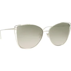 Linda Farrow - 809 C5 Cat Eye Sunglasses - White Gold - Eyewear - Avvenice