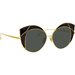Linda Farrow - 856 C1 Cat Eye Sunglasses - Yellow Gold and Translucent Black - Eyewear - Avvenice