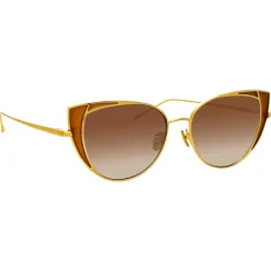 Linda Farrow - 855 C2 Cat Eye Sunglasses - Yellow Gold and Tobacco - Eyewear - Avvenice