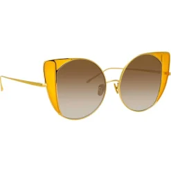 Linda Farrow - 854 C3 Cat Eye Sunglasses - Yellow Gold and Yellow - Eyewear - Avvenice