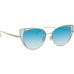 Linda Farrow - 855 C7 Cat Eye Sunglasses - Light Gold and Blue - Eyewear - Avvenice^ Sunglasses & Eyewear