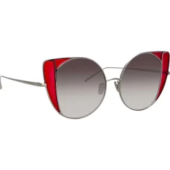 Linda Farrow - 854 C5 Cat Eye Sunglasses - White Gold and Crimson - Eyewear - Avvenice^ Sunglasses & Eyewear