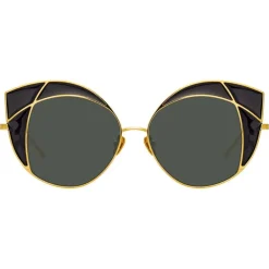Linda Farrow - 856 C1 Cat Eye Sunglasses - Yellow Gold and Translucent Black - Eyewear - Avvenice