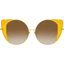 Linda Farrow - 854 C3 Cat Eye Sunglasses - Yellow Gold and Yellow - Eyewear - Avvenice
