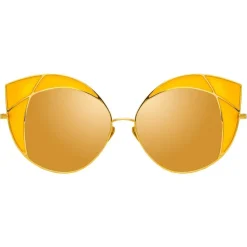 Linda Farrow - 856 C4 Cat Eye Sunglasses - Yellow Gold and Yellow Frame - Eyewear - Avvenice^ Sunglasses & Eyewear