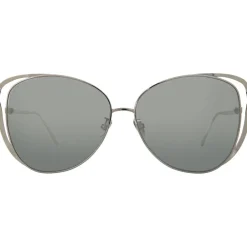 Linda Farrow - 661 C2 Cat Eye Sunglasses - White Gold - Eyewear - Avvenice
