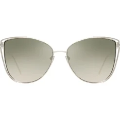 Linda Farrow - 809 C5 Cat Eye Sunglasses - White Gold - Eyewear - Avvenice