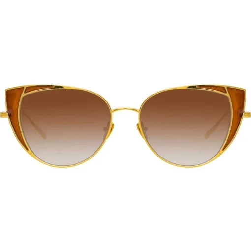 Linda Farrow - 855 C2 Cat Eye Sunglasses - Yellow Gold and Tobacco - Eyewear - Avvenice