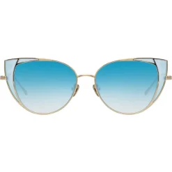 Linda Farrow - 855 C7 Cat Eye Sunglasses - Light Gold and Blue - Eyewear - Avvenice^ Sunglasses & Eyewear