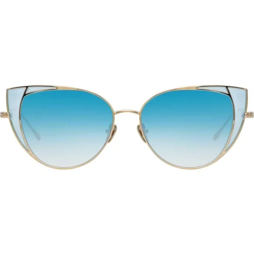 Linda Farrow - 855 C7 Cat Eye Sunglasses - Light Gold and Blue - Eyewear - Avvenice^ Sunglasses & Eyewear